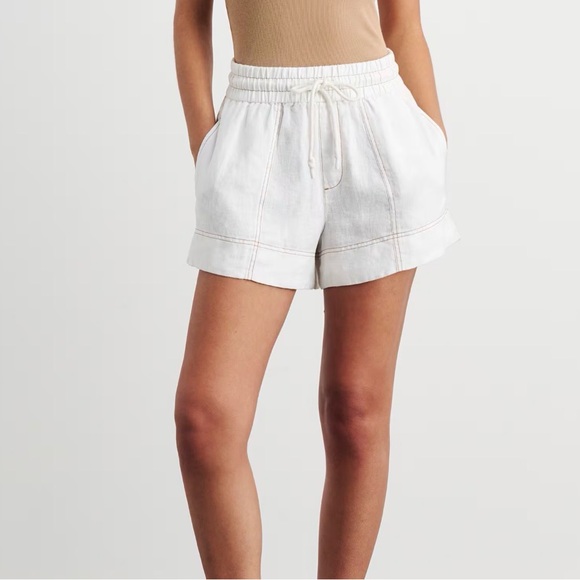 Joe Fresh Pants - Joe Fresh White Drawstring Linen-Blend Bermuda Shorts